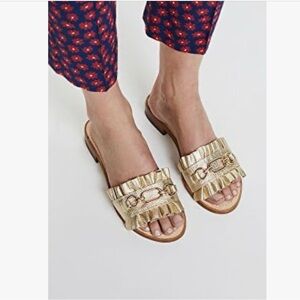 Kate Spade Ruffle Beau Leather Slide Sandal Gold Sz 8